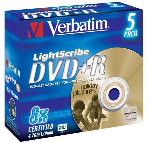 Consommable stockage Verbatim DVD+R Vierge 4.7Go LightScribe (pack de 5)
