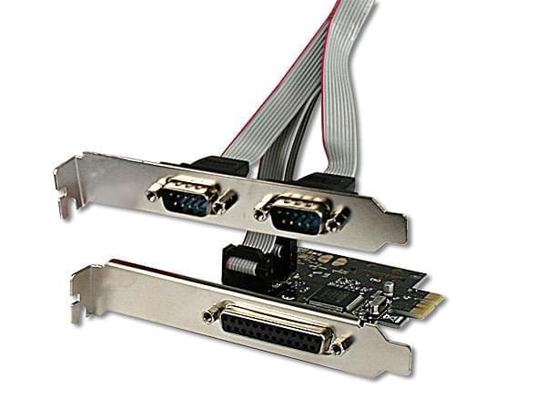 Carte contrôleur Connectland PCI-E 1x - 2x ports DB9 (serie) + 1x Parallele 
