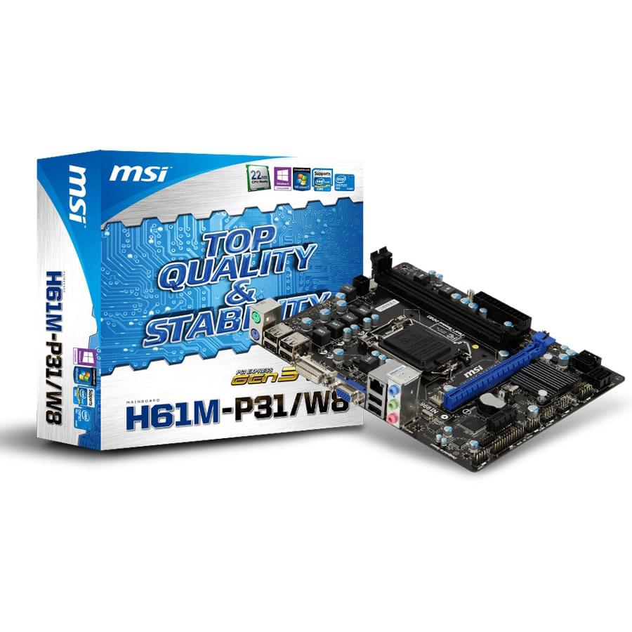 Carte mère MSI H61M-P31/W8 - H61/LGA1155/DDR3/PCI-E/mATX