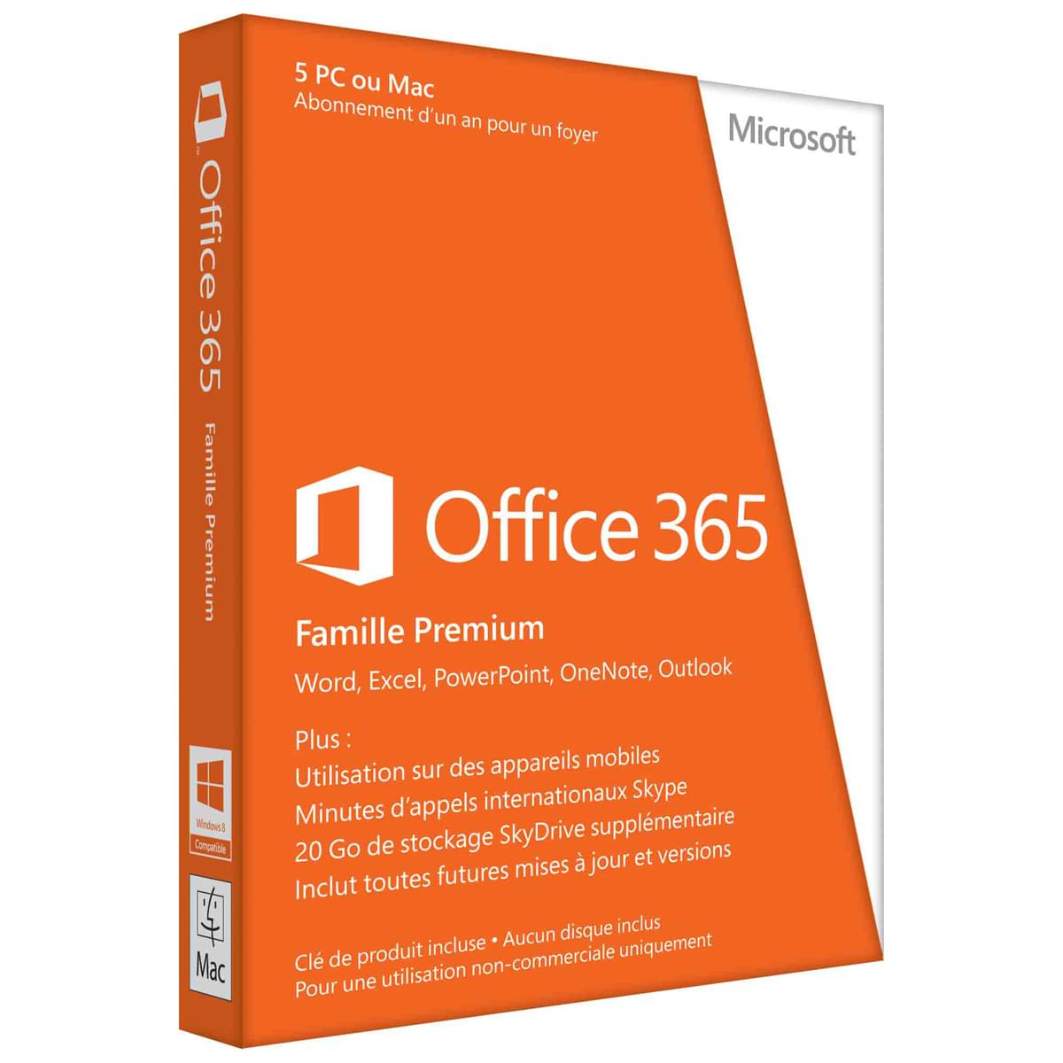 Logiciel suite bureautique Microsoft Office 365 Home Premium 1 An / 5 PC + 5 App. Mob.