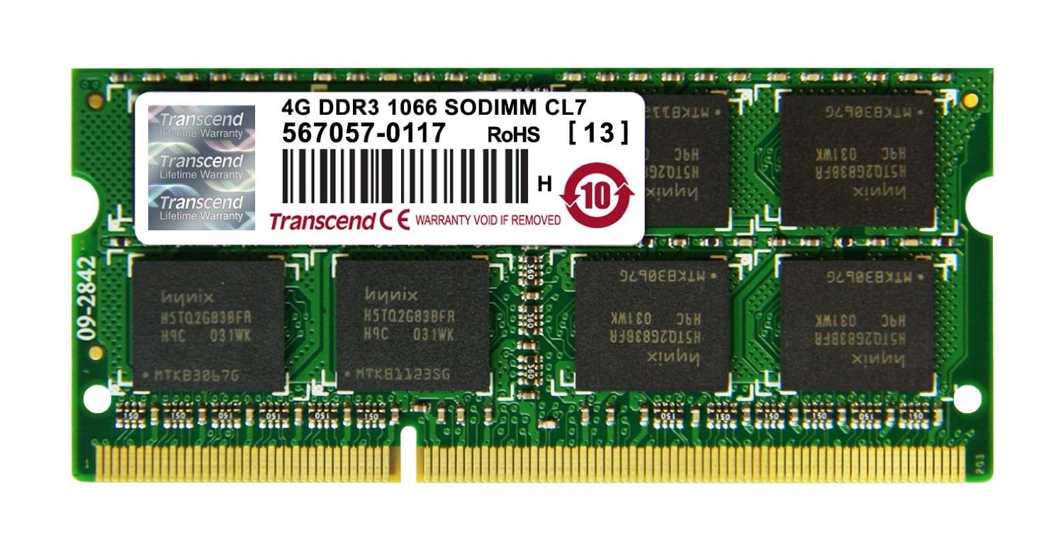 Mémoire PC portable Transcend SO-DIMM 4Go DDR3 1066 CL7 JM1066KSN-4G