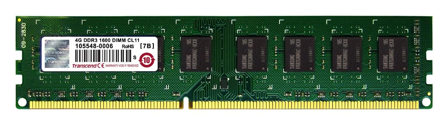 Mémoire PC Transcend 4Go DDR3-1600 MHz PC3-12800 TS512MLK64V6N
