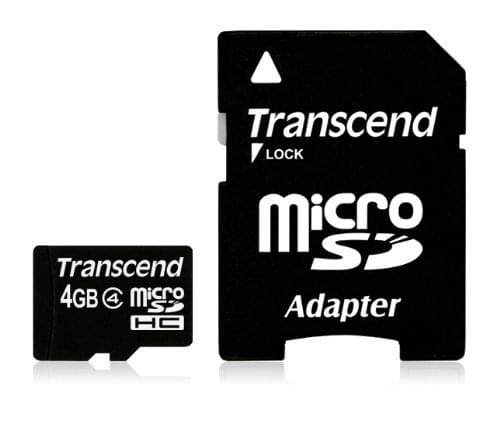 Carte mémoire Transcend Micro SDHC 4Go TS4GUSDHC4 class 4 + Adapt 