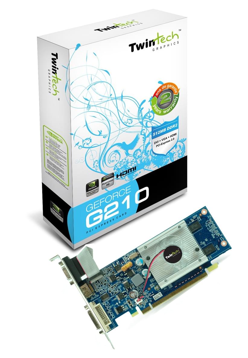 Carte graphique Twintech GF G210 - 1Go DDR3/VGA/DVI/HDMI/PCI-E