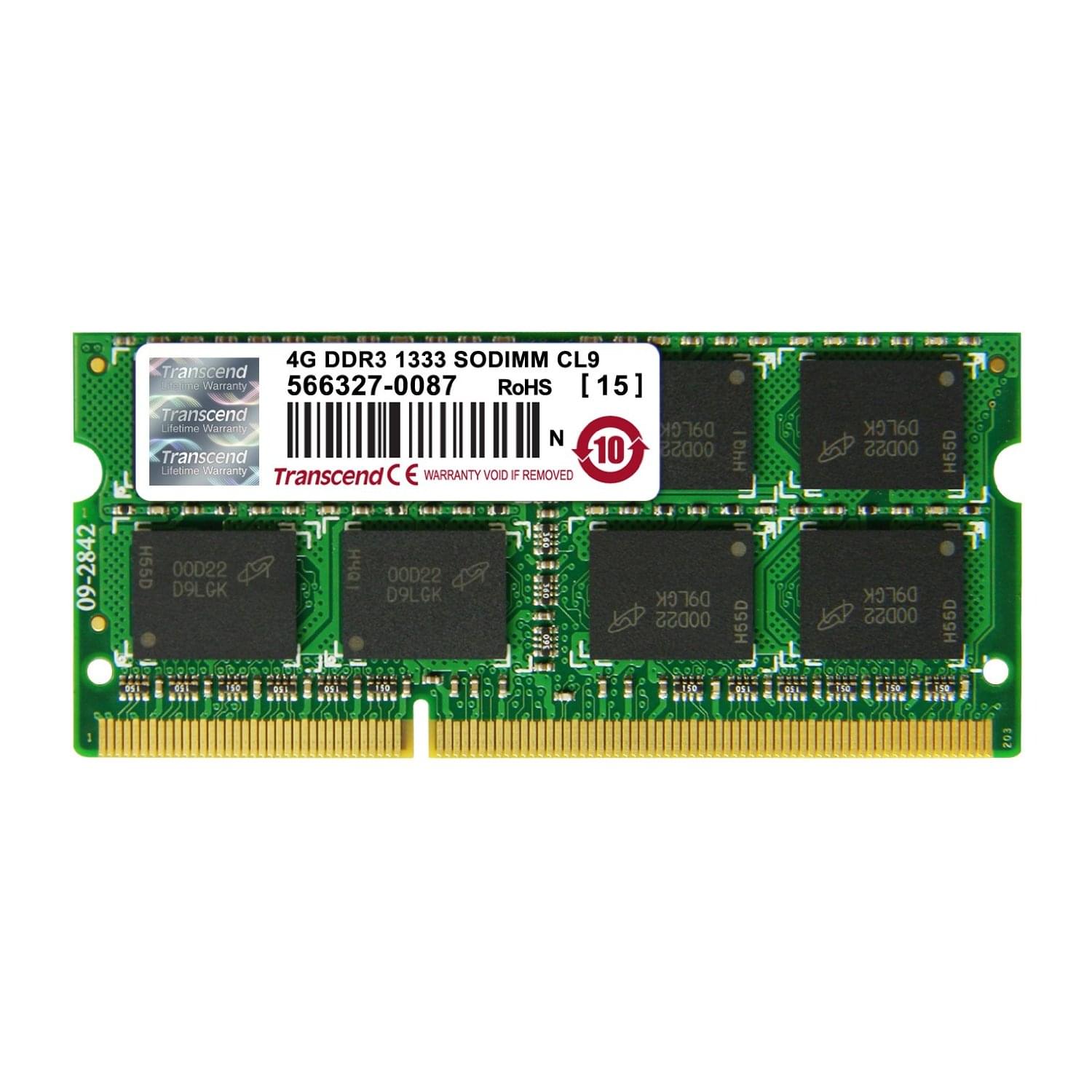 Mémoire PC portable Transcend SO-DIMM 4Go DDR3 1333 CL9 2Rx8 JM1333KSN-4G