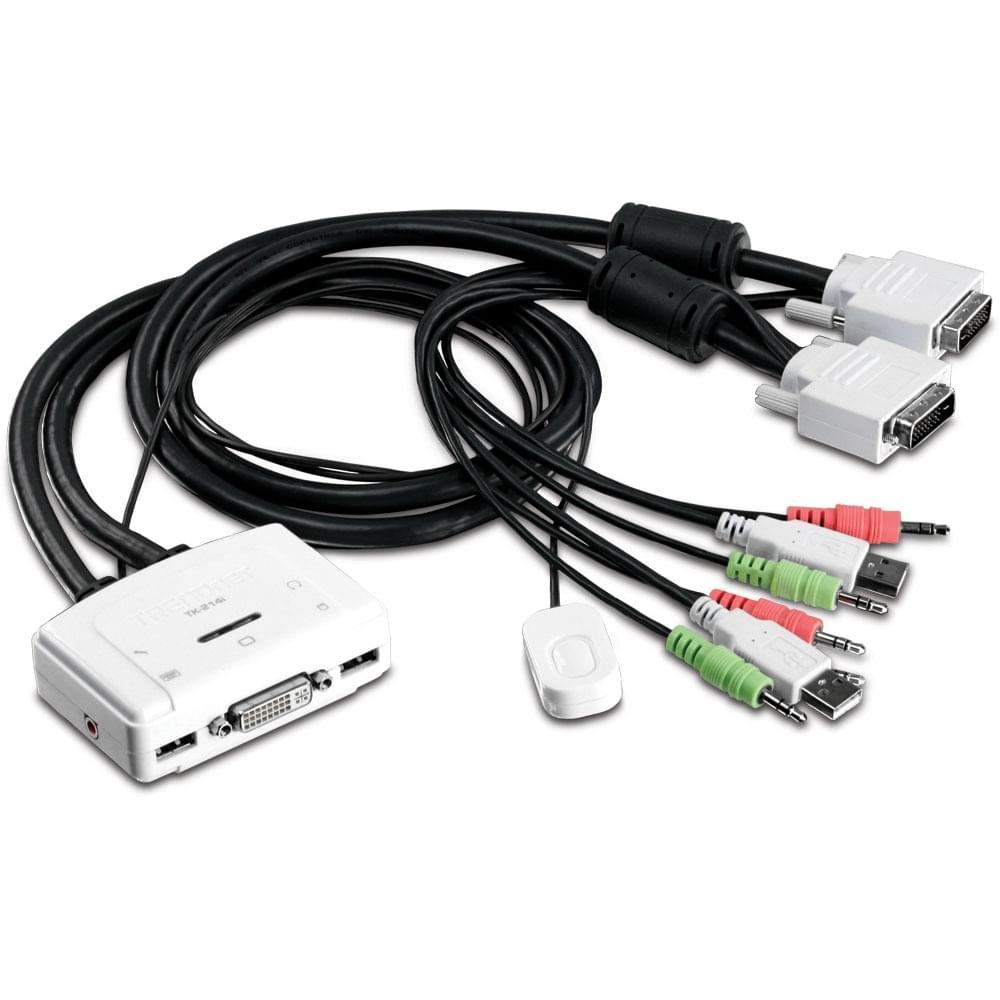 Commutateur et splitter TrendNet TK-214i - KVM Commutateur 2 ports USB/DVI +cables
