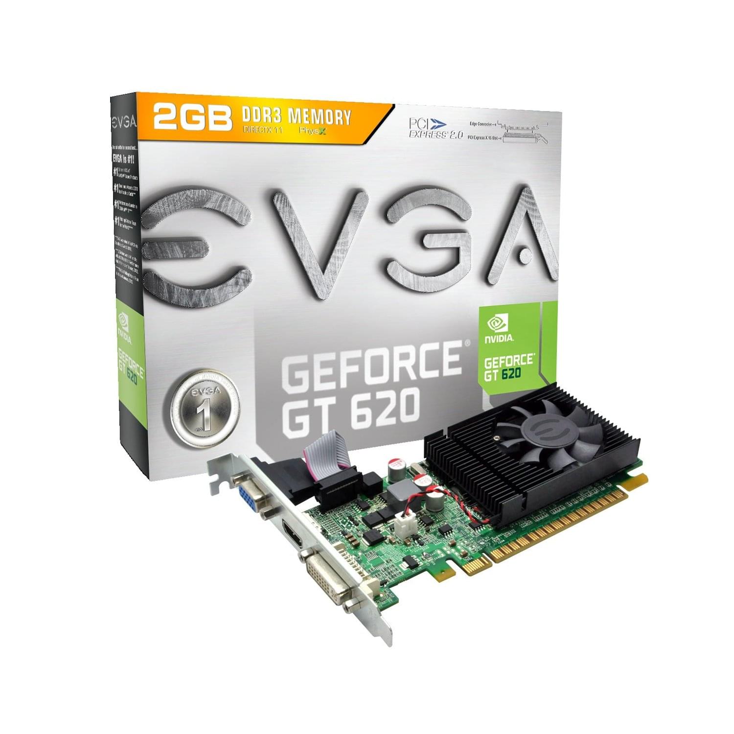 Carte graphique EVGA GT620 2G D3 LP 2629-KR - 2Go/DVI/HDMI/PCI-E