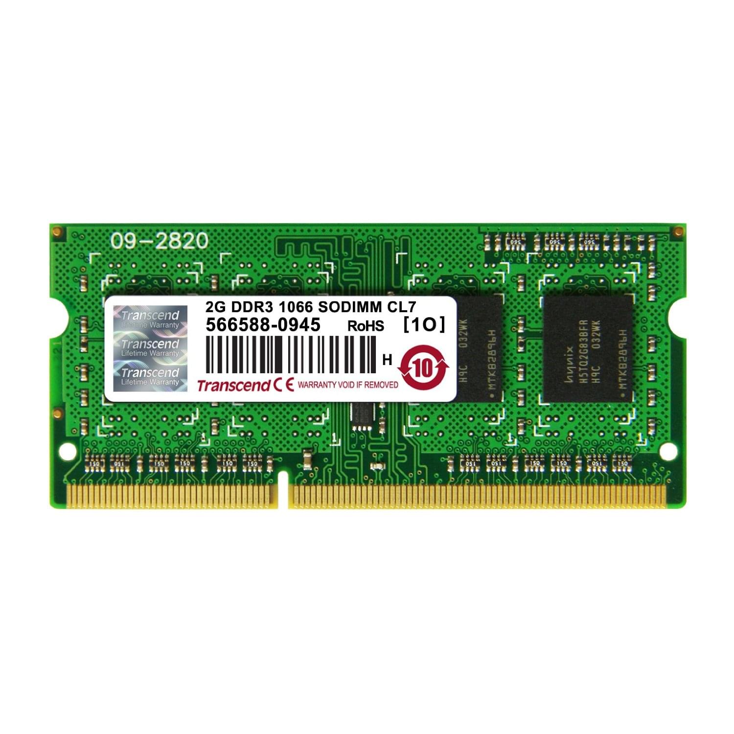 Mémoire PC portable Transcend SO-DIMM 2Go DDR3 1066 CL7 JM1066KSN-2G