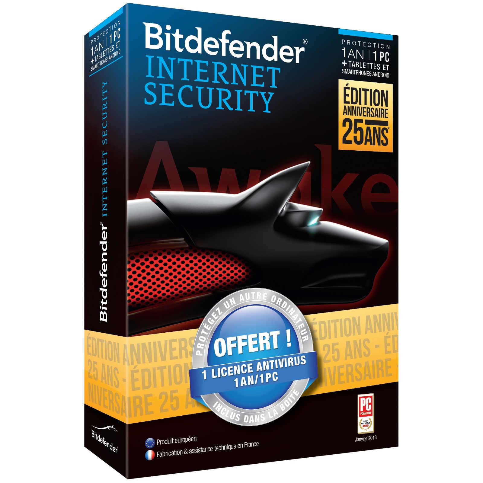 Logiciel sécurité Bitdefender Intern. Security 1A/1P+Antivir. 1A/1P(Offre Anniv)