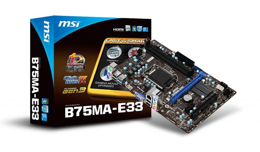 Carte mère MSI B75MA-E33 - B75/LGA1155/DDR3/PCI-E/mATX