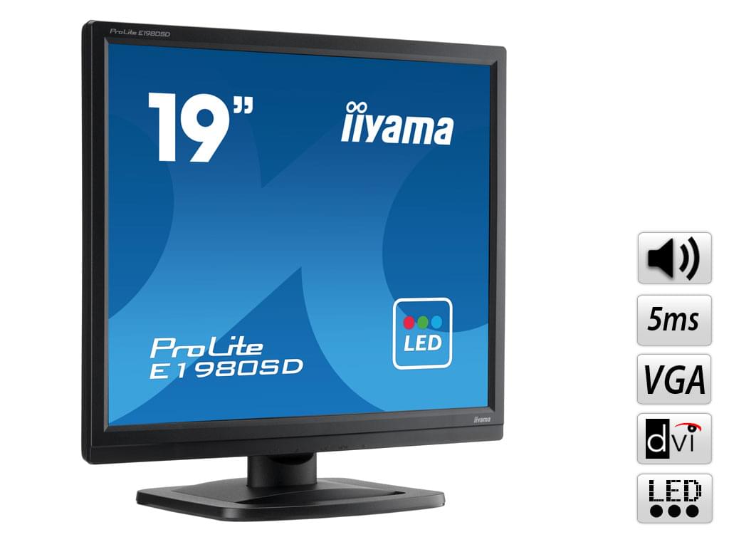 Ecran PC Iiyama E1980SD-B1- 19"/LED/5ms/DVI/HP/Noir