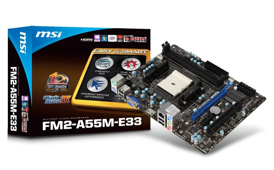 Carte mère MSI FM2-A55M-E33 - A55/SKFM2/DDR3/PCI-E/mATX