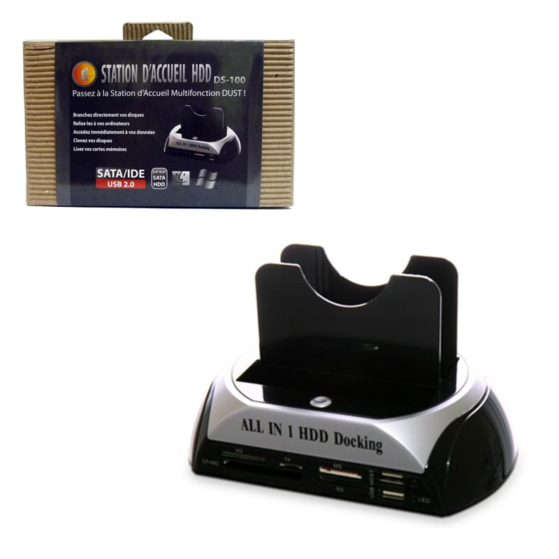 Boîtier externe DUST Dock Station USB2 pour HDD + lect. carte - DS-100