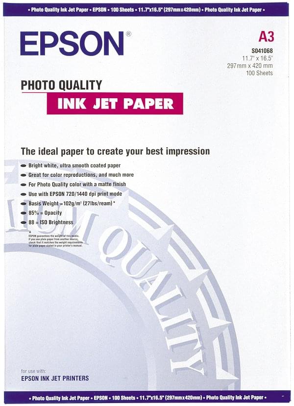 Papier imprimante Epson Papier C13S041068 Couché Qualité Photo 100f. 105g.