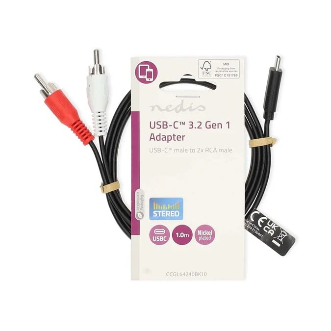 Câble USB-C vers 2xRCA mâle/mâle - 1m - Noir - Connectique PC - 0