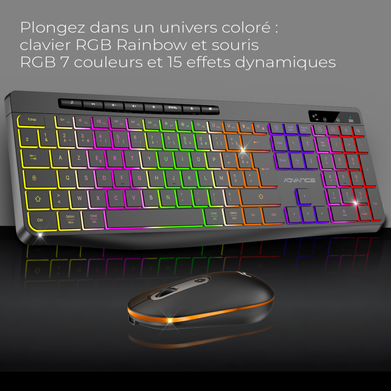 Advance R-TYPE Combo Noir Sansfil/RGB/Batterie/IPX4/WinMac - Pack Clavier/Souris - 2
