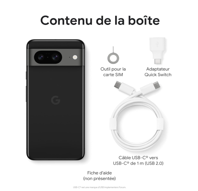 Google Pixel 8 5G - 6.2" - 128 Go - Noir -  - Téléphonie Google - 3