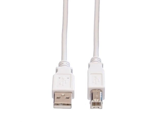 Câble USB-A 2.0 vers USB-B mâle/mâle- 1,8m - Blanc - Connectique PC - 1
