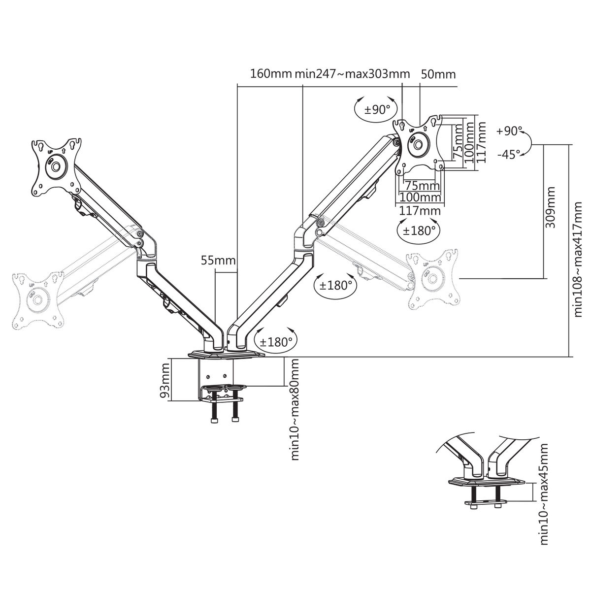 Support avec ressort mécanique 2 écrans 17" à 27"  - Accessoire écran - 1