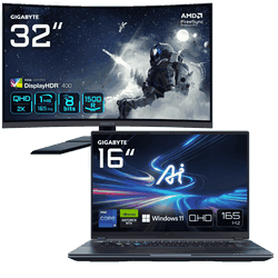 PC portable Gigabyte AORUS 16X ASG-63FRC65SH 16" QHD+ 165Hz i9-14900HX RTX 4070 32Go 2To W11 + 32" CURVE QHD 165Hz Cybertek
