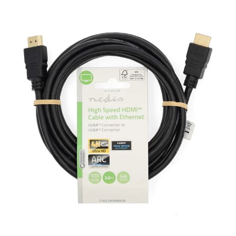 Câble HDMI HighSpeed+Ethernet mâle/mâle - 3m-Noir - 0