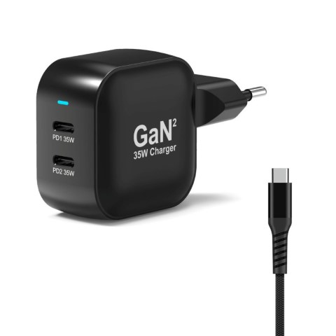 Chargeur mural 35W - 2 ports USB-C+Câble USB-C-2m - Accessoire téléphonie Port - 0