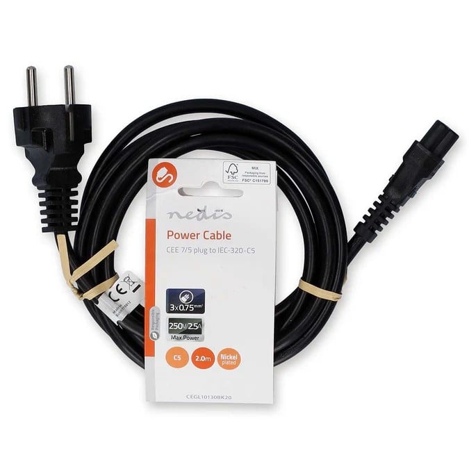 Câble prise de terre mâle/IEC-320-C5 - 2m - Noir - Connectique PC - 0