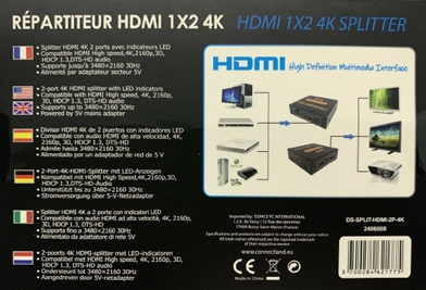 Splitter HDMI 4K - 2 écrans simultanés -  Connectland - 2