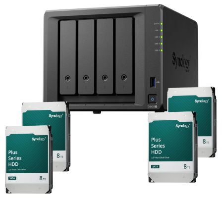 Serveur NAS Synology DS425+ - 4 Baies avec 4 disques de 8To SATA III Cybertek