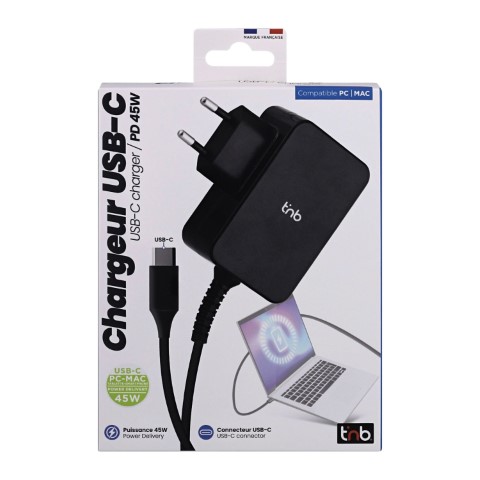 T'nB Chargeur universel USB-C - 45W - 1.8m - Noir (CHNBTC45W) - Achat / Vente Chargeur sur Cybertek.fr - 1