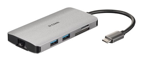 D-Link 8 Ports - USB-C vers HDMI/Eth/USB/USB-C/microSD/SD - Hub - 0