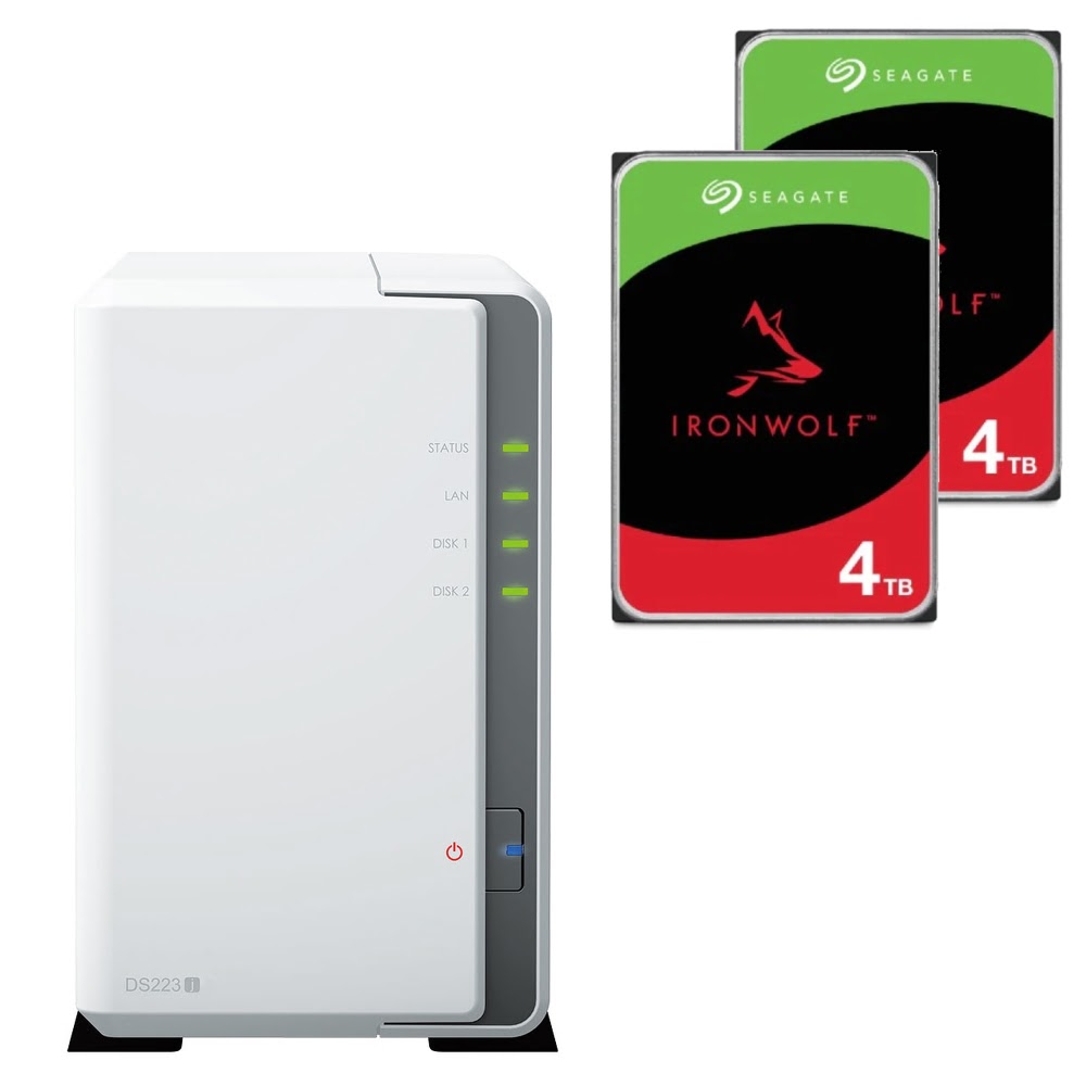 Synology DS223J - 2 Baies avec 2 disques 4 To IRONWOLF - Serveur NAS