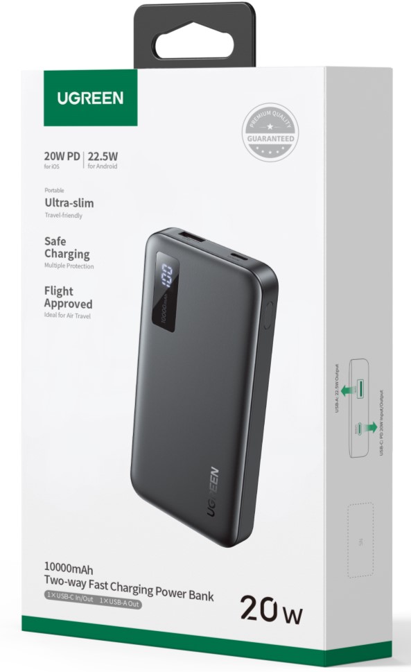 Batterie externe USB-C+USB-A/10000mAh/20W/Noir - 1