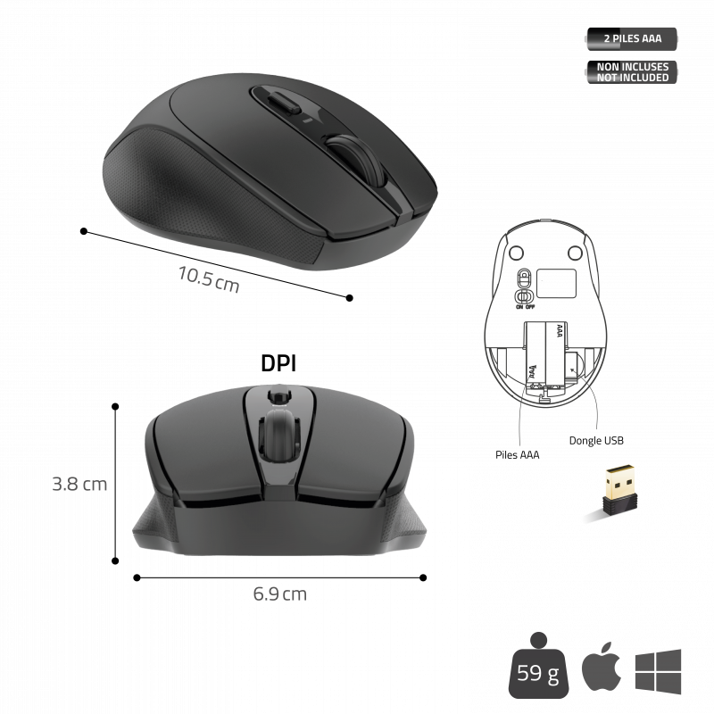 Advance Feel Wireless Noire - Souris PC Advance - Cybertek.fr - 3