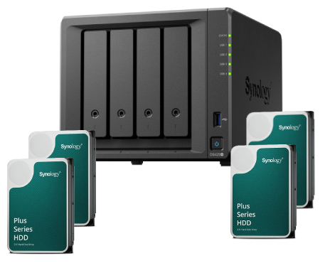 Serveur NAS Synology DS425+ - 4 baies avec 4 disques de 4To SATA III Cybertek