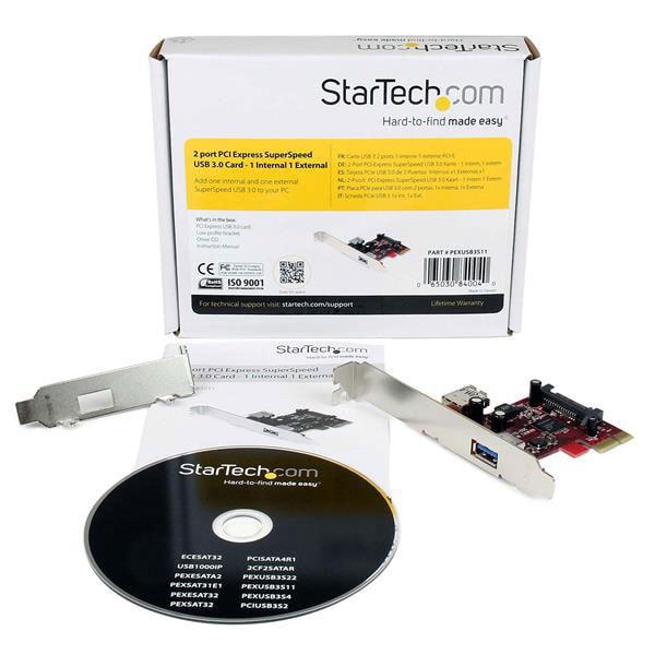Carte contrôleur StarTech PCI-E 4 Port USB3.0 2Ext./ 2Int.(1x IDC)