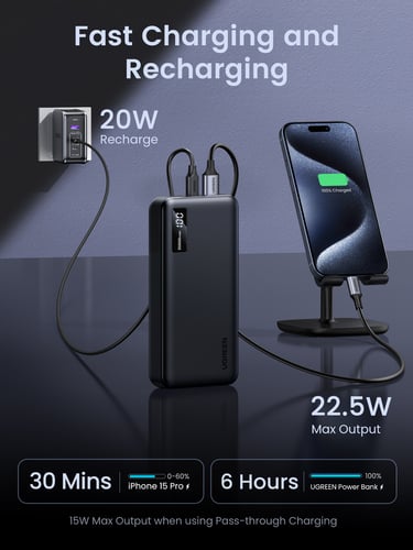 Batterie externe USB-C+2xUSB-A/20000mAh/20W/Noir - 5