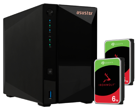 Serveur NAS Asustor AS3302T v2 - 2 baies avec 2 disques de 6To IronWolf SATA III Cybertek