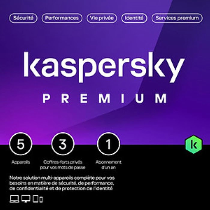 Kaspersky Antivirus Premium Boîte - 1 An / 5 PC - Logiciel sécurité - 0