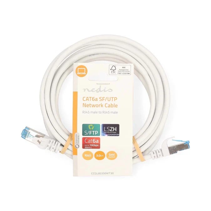Câble RJ45 Cat6a S/FTP - 3m - Blanc - Connectique réseau - 0