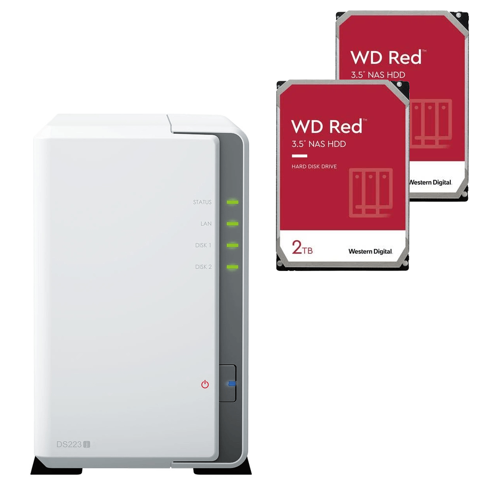 Serveur NAS Synology DS223J - 2 Baies avec 2 disques de 2To WD RED  Cybertek