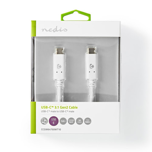 Câble USB-C 3.2 Gen2/100W/1m/Blanc - Connectique PC - Cybertek.fr - 2