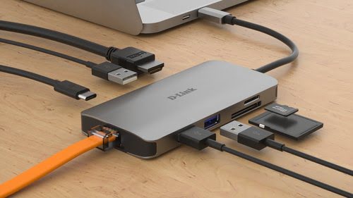 D-Link 8 Ports - USB-C vers HDMI/Eth/USB/USB-C/microSD/SD - Hub - 4