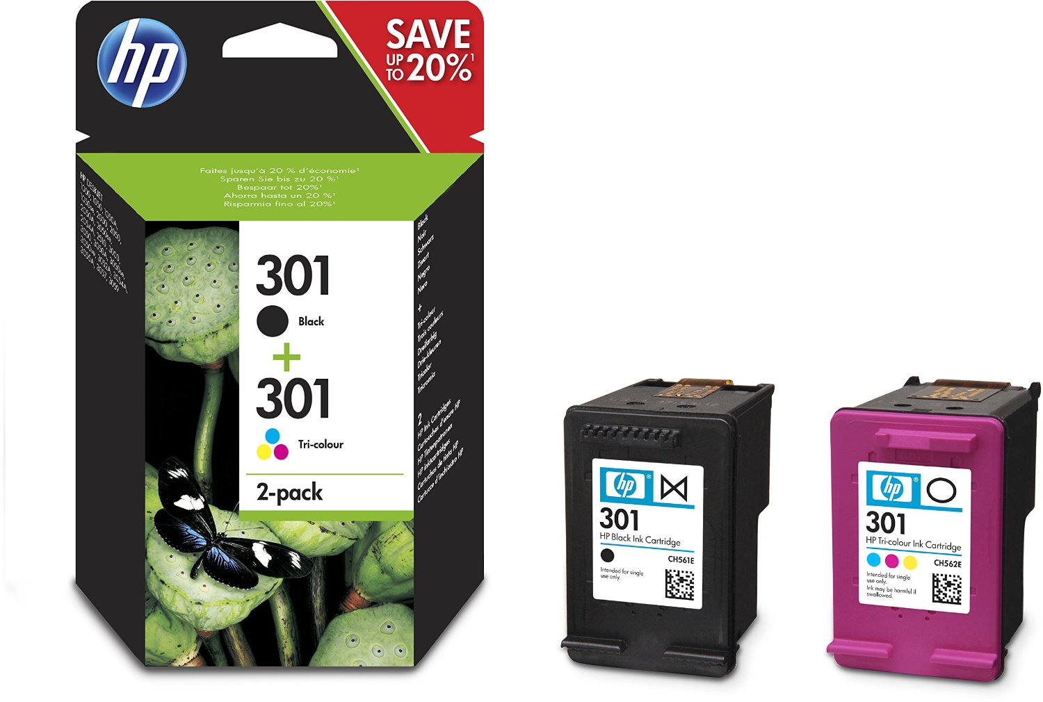 Pack Cartouches Noire + Couleur HP 301 - N9J72AE pour imprimante  HP - 0