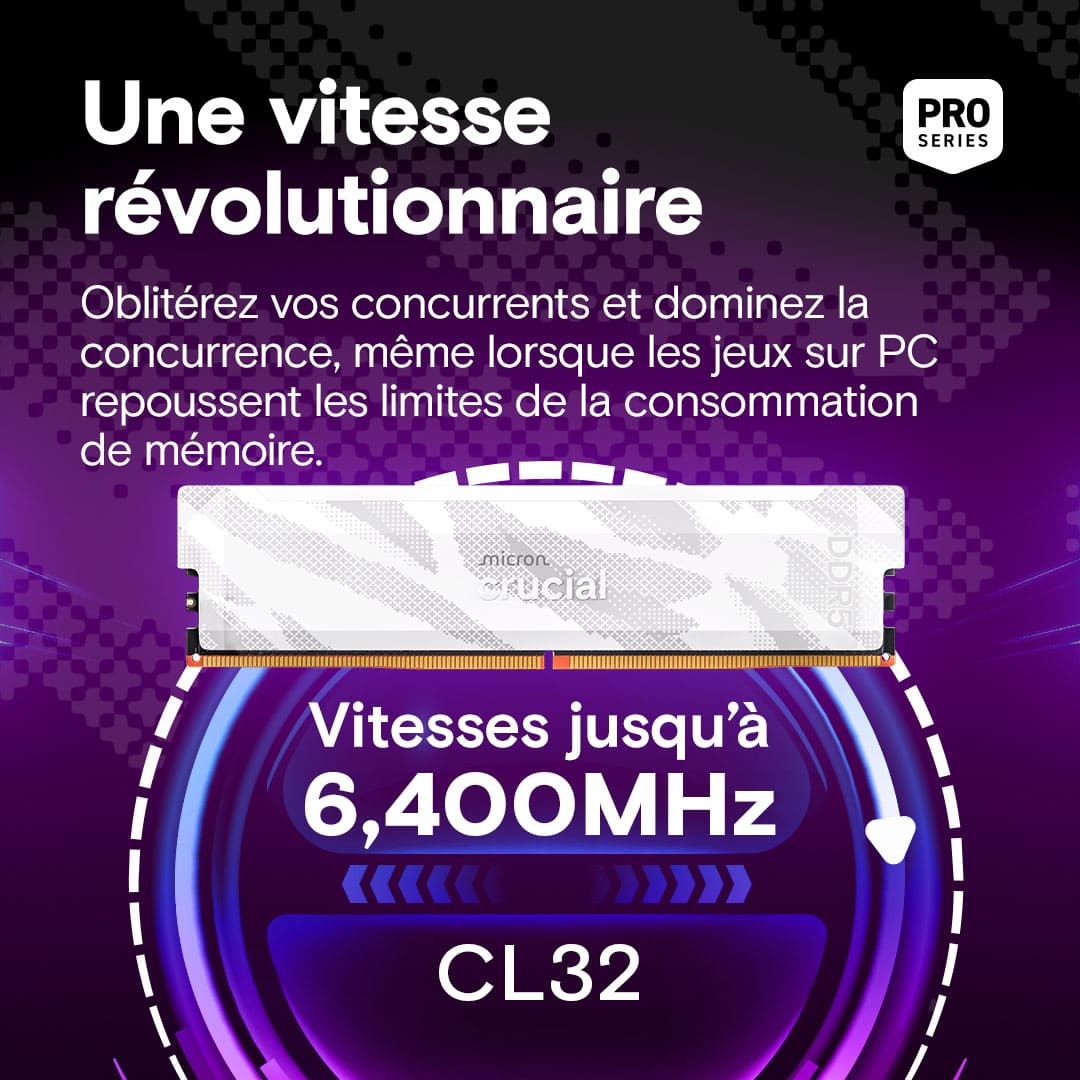 Crucial Pro OC 32Go (2x16Go DDR5 6400 PC51200) Blanc - Mémoire PC Crucial sur Cybertek.fr - 1