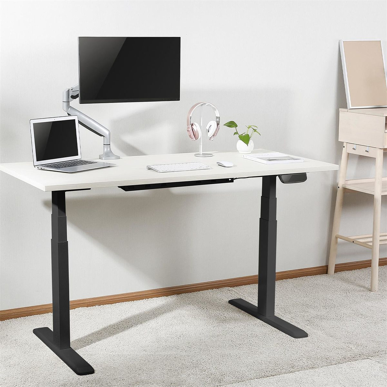 Kimex International Motorisé assis-debout plateau blanc/Pied noir 160x75cm - 150-2516K2 (150-2516K2) - Achat / Vente Bureau sur Cybertek.fr - 1