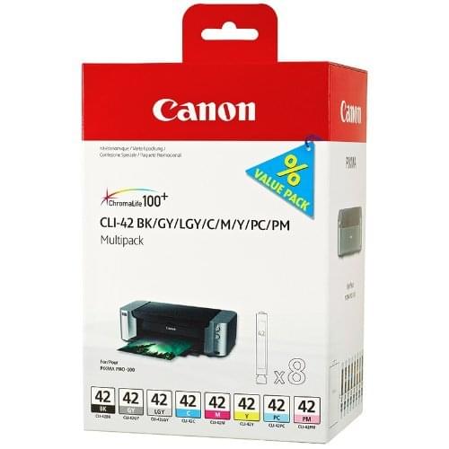 Pack de 8 Cartouches CLI-42 BK/Y/M/C/PC/PM/GY/LGY pour imprimante Jet d'encre Canon - 0