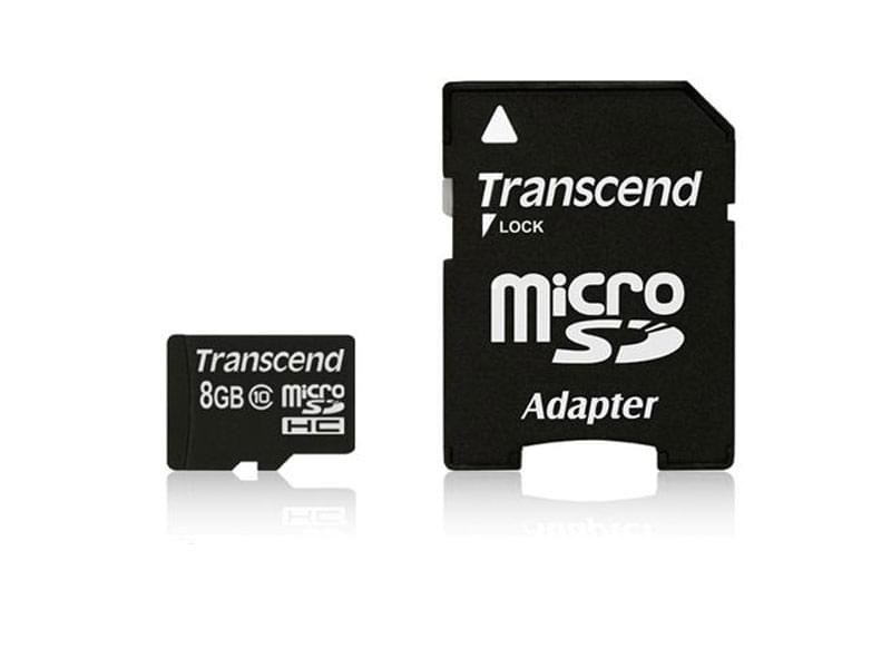 Transcend Micro SDHC 8Go  class 10 + Adapt - Carte mémoire - 0
