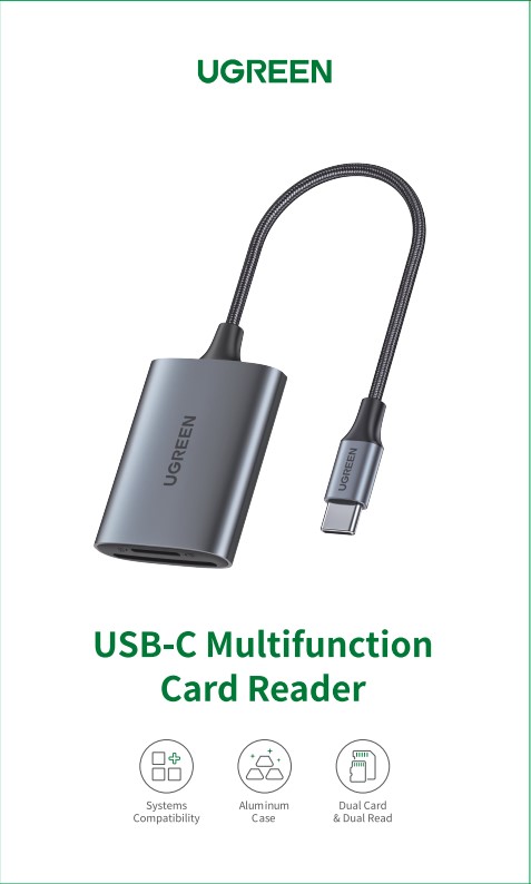 UGREEN Lecteur USB-C vers cartes SD/MicroSD/512G/Gris - Lecteur carte mémoire - 1