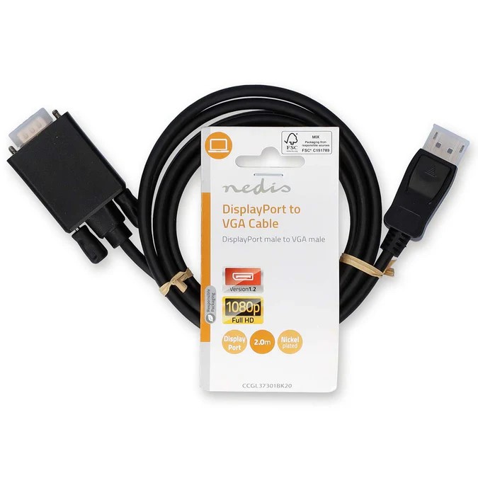 Câble DisplayPort vers VGA mâle/mâle - 2m - Noir - 0